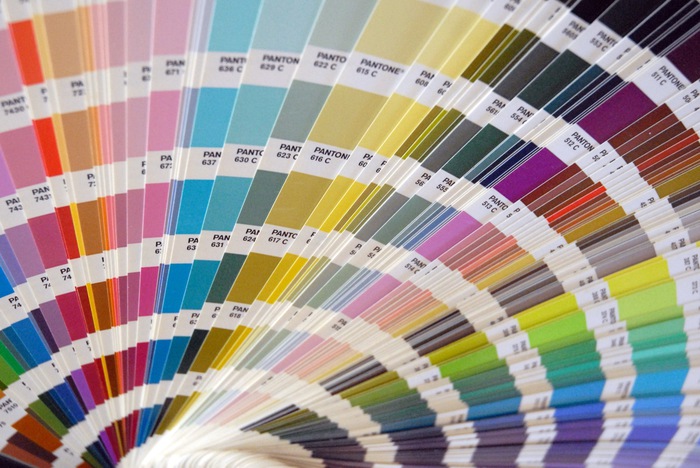 Pantone colour matching fan spread showing a range of finish colours
